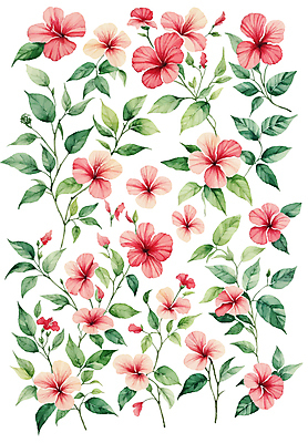 식물 꽃 잎 일러스트 수채화 사람없음 풀 꽃봉오리 손그림 감성 엘리먼트 히비스커스 국내일러스트 AI파일 컨셉 파일형식 벡터
