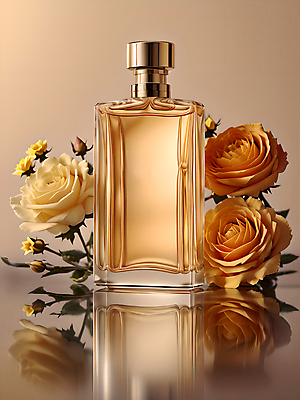 JPG 편집이미지 꽃 유리병 사람없음 뷰티 노란색 고급 향수 오브젝트 향수병 편집실사 AI포토 AI콘텐츠 식물 컬러 컨셉 병_용기 화장품 CG 병_담는 파일형식