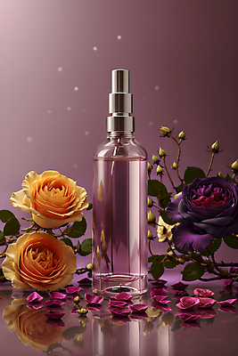 JPG 편집이미지 꽃 유리병 사람없음 뷰티 보라색 고급 향수 오브젝트 향수병 편집실사 AI포토 AI콘텐츠 식물 컬러 컨셉 병_용기 화장품 CG 병_담는 파일형식