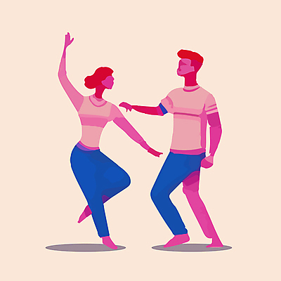 전신 여자 남자 분홍색 포즈 일러스트 서기 성인 두명 손들기 춤 커플댄스 성인만 국내일러스트 AI파일 컬러 모션 문화예술 사람 파일형식 벡터