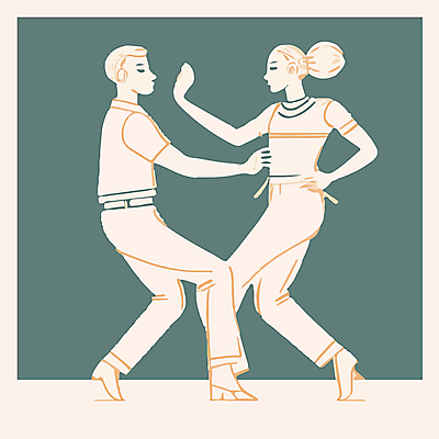 전신 여자 남자 포즈 일러스트 성인 두명 마주보기 춤 라인아트 커플댄스 민트색 아이보리 성인만 국내일러스트 AI파일 선 컬러 모션 문화예술 사람 파일형식 벡터