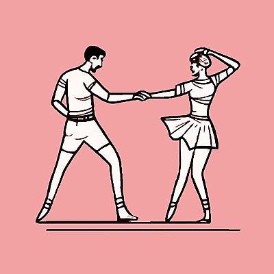 전신 여자 남자 분홍색 포즈 일러스트 성인 두명 손잡기 춤 라인아트 커플댄스 성인만 국내일러스트 AI파일 선 컬러 모션 문화예술 사람 파일형식 벡터