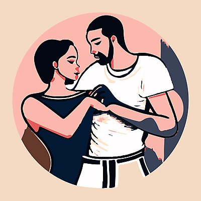 여자 남자 분홍색 포즈 일러스트 미소 상반신 성인 두명 손잡기 춤 커플댄스 성인만 국내일러스트 AI파일 컬러 모션 문화예술 표정 사람 파일형식 벡터