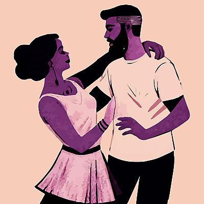 여자 남자 포즈 일러스트 상반신 성인 두명 마주보기 보라색 춤 커플댄스 성인만 어깨에손 국내일러스트 AI파일 컬러 모션 문화예술 사람 파일형식 벡터