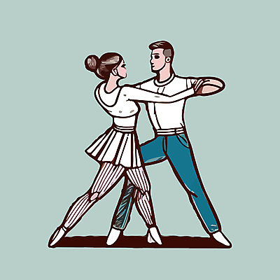 전신 여자 남자 포즈 일러스트 서기 성인 두명 마주보기 춤 커플댄스 민트색 성인만 국내일러스트 AI파일 컬러 모션 문화예술 사람 파일형식 벡터