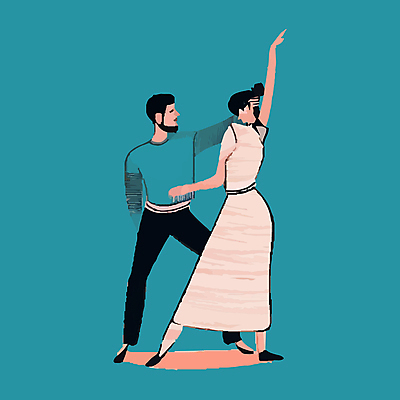 전신 여자 남자 포즈 일러스트 서기 성인 두명 파란색 손들기 춤 커플댄스 성인만 국내일러스트 AI파일 컬러 모션 문화예술 사람 파일형식 벡터