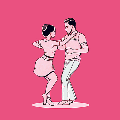 전신 여자 남자 분홍색 포즈 일러스트 서기 성인 두명 마주보기 춤 커플댄스 성인만 어깨에손 국내일러스트 AI파일 컬러 모션 문화예술 사람 파일형식 벡터