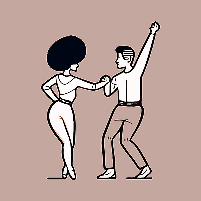 전신 여자 남자 포즈 일러스트 서기 성인 두명 갈색 손들기 손잡기 춤 커플댄스 성인만 국내일러스트 AI파일 컬러 모션 문화예술 사람 파일형식 벡터