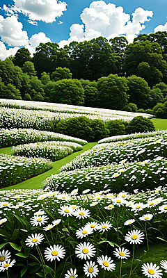 JPG 나무 구름 편집이미지 꽃 꽃밭 자연 하늘 풍경 초원 사람없음 야외 데이지 편집실사 AI포토 AI콘텐츠 자연요소 식물 CG 생태계 파일형식