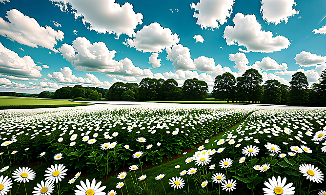 JPG 구름 편집이미지 꽃 꽃밭 자연 하늘 풍경 초원 사람없음 야외 데이지 편집실사 AI포토 AI콘텐츠 자연요소 식물 CG 생태계 파일형식