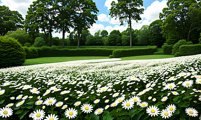 JPG 나무 구름 편집이미지 꽃 꽃밭 자연 하늘 풍경 초원 사람없음 야외 데이지 편집실사 AI포토 AI콘텐츠 자연요소 식물 CG 생태계 파일형식