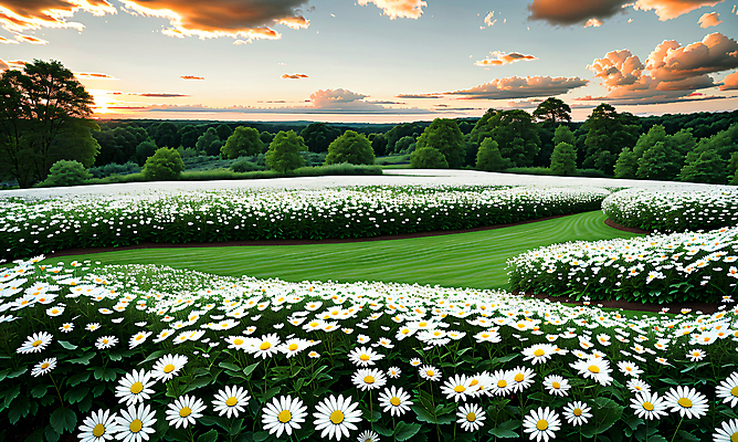 JPG 구름 편집이미지 꽃 꽃밭 자연 하늘 풍경 초원 사람없음 야외 노을 일몰 데이지 편집실사 AI포토 AI콘텐츠 자연요소 식물 CG 생태계 파일형식