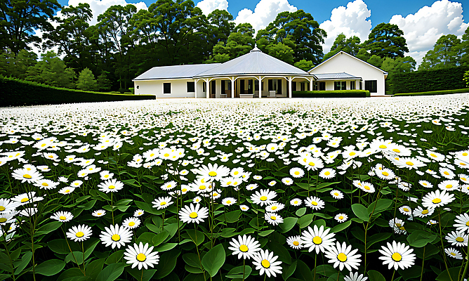 JPG 구름 편집이미지 꽃 꽃밭 자연 하늘 주택 풍경 초원 사람없음 야외 데이지 편집실사 AI포토 AI콘텐츠 자연요소 식물 건물 CG 생태계 파일형식