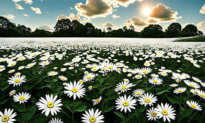 JPG 구름 편집이미지 꽃 꽃밭 자연 하늘 풍경 초원 사람없음 야외 햇빛 태양 일몰 데이지 편집실사 AI포토 AI콘텐츠 자연요소 식물 노을 CG 생태계 파일형식