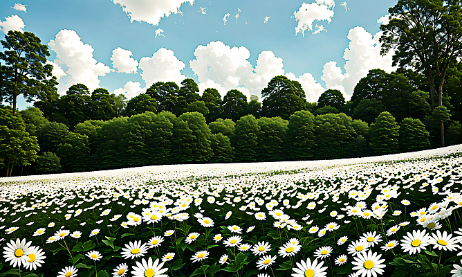 JPG 나무 구름 편집이미지 꽃 꽃밭 자연 하늘 풍경 초원 사람없음 야외 데이지 편집실사 AI포토 AI콘텐츠 자연요소 식물 CG 생태계 파일형식