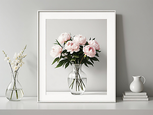 JPG 편집이미지 라이프스타일 꽃 액자 사람없음 장식 인테리어 꽃병 흰색 디지털합성 미니멀 편집실사 AI포토 AI콘텐츠 식물 디자인 컬러 생활 CG 파일형식