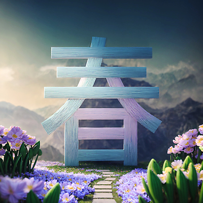 JPG 편집이미지 문자 꽃 자연 산 타이포그라피 사람없음 한자 봄 산책로 풀 디지털합성 감성 봄춘 편집소스 이미지편집 편집실사 AI컴퓨터그래픽 AI콘텐츠 식물 계절 길 컨셉 CG 생태계 파일형식