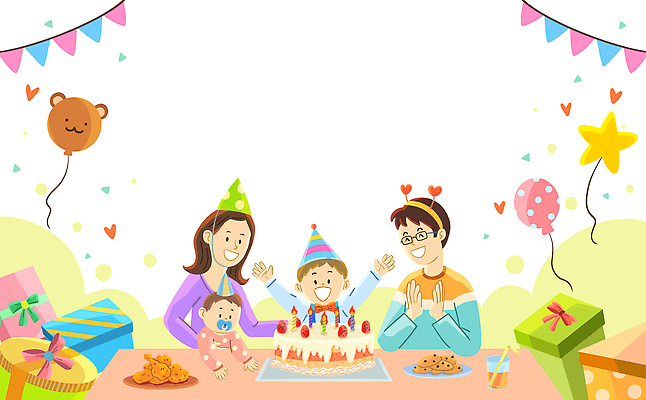 PSD 여자 남자 어린이 일러스트 촛불 가족 안기 함께함 선물 소년 여러명 상반신 성인 선물상자 쿠키 치킨 주스 만세 고깔모자 아기 생일파티 생일 생일케이크 박수 노리개젖꼭지 생일축하 풍선 가랜드 카피스페이스 국내일러스트 모자_잡화 기념일 음료 다수 컨셉 초 관계 모션 디저트 사람 손짓 상자 케이크 공백 아기용품 축하 파티용품 닭고기요리 파일형식