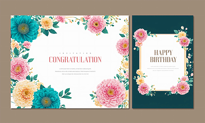 PSD 편집이미지 꽃 잎 프레임 사람없음 세트 흰색 축하 화려 청록색 축하카드 이미지편집 카드프레임 식물 컬러 컨셉 카드_감사 파일형식