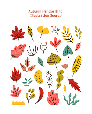 모양 단풍 낙엽 일러스트 나뭇잎 사람없음 세트 가을 풀 낙서 그림 은행잎 손그림 엘리먼트 아기자기 국내일러스트 AI파일 식물 계절 컨셉 잎 파일형식 벡터