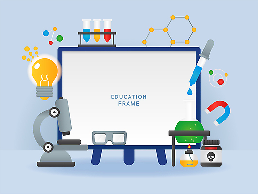 교육 과학 하늘색 일러스트 전구 프레임 현미경 실험 사람없음 독약 스포이트 플라스크 오브젝트 시험관 화이트보드 비커 원자 보안경 알코올램프 U자형자석 시험관대 카피스페이스 국내일러스트 AI파일 실험기구 파란색 공백 안전장비 자석 피펫 파일형식 벡터