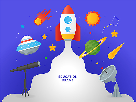 교육 별 일러스트 프레임 사람없음 파란색 태양 우주 별자리 행성 로켓 연기 유성 우주선 오브젝트 우주과학 UFO 위성안테나 천체망원경 북두칠성 카피스페이스 국내일러스트 AI파일 자연요소 컬러 과학 안테나 공백 망원경 미확인물체 파일형식 벡터