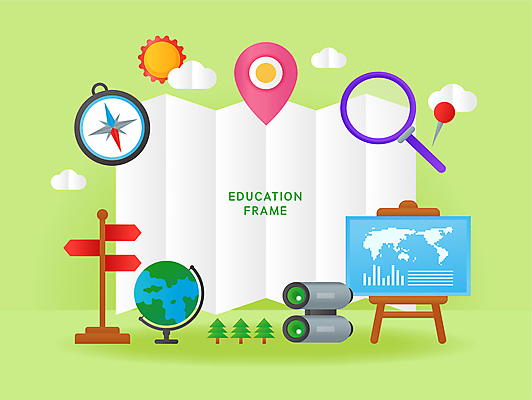 나무 교육 지도 일러스트 돋보기 프레임 사람없음 연두색 태양 지구본 쌍안경 표지판 압정 나침반 오브젝트 이젤 위치 구름모양 지리 카피스페이스 국내일러스트 AI파일 자연요소 모양 식물 알림판 초록색 사무용품 공백 망원경 미술도구 파일형식 벡터 구름_자연