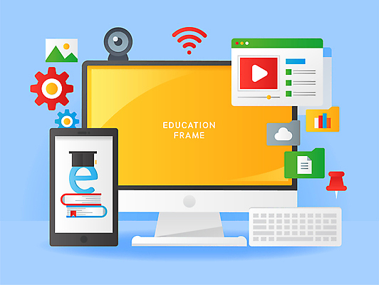 교육 하늘색 일러스트 프레임 사람없음 책 스마트폰 노란색 모니터 웹 키보드 압정 오브젝트 톱니바퀴 파일 폴더 와이파이 이미지 온라인 인터넷창 e러닝 온라인강의 캠 카피스페이스 국내일러스트 AI파일 컬러 인터넷 파란색 핸드폰 스마트기기 컴퓨터 카메라 사무용품 공백 강의 무선인터넷 파일형식 벡터 언택트