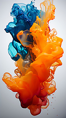 JPG 스튜디오촬영 편집이미지 잉크 사람없음 파란색 주황색 물감 액체 혼합 번짐 이미지편집 편집실사 AI컴퓨터그래픽 AI콘텐츠 컬러 실내 미술도구 CG 파일형식 효과