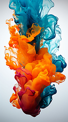 JPG 스튜디오촬영 편집이미지 잉크 사람없음 파란색 주황색 물감 액체 혼합 번짐 이미지편집 편집실사 AI컴퓨터그래픽 AI콘텐츠 컬러 실내 미술도구 CG 파일형식 효과