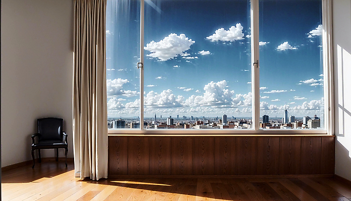 JPG 구름 편집이미지 의자 창문 하늘 실내 풍경 사람없음 건물 인테리어 커튼 디지털합성 편집실사 AI포토 AI콘텐츠 자연요소 건축물 디자인 가구 내부 CG 파일형식