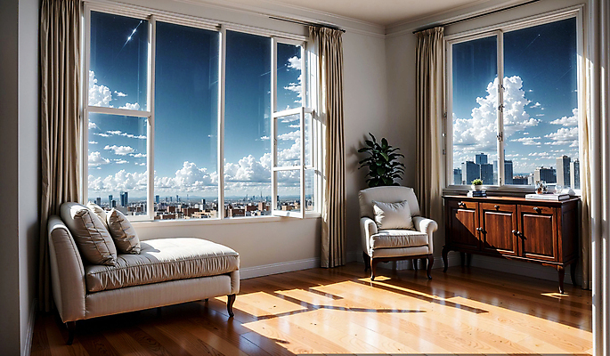 JPG 구름 편집이미지 쿠션 창문 하늘 실내 풍경 사람없음 건물 인테리어 소파 디지털합성 서랍장 편집실사 AI포토 AI콘텐츠 자연요소 건축물 디자인 가구 의자 내부 CG 파일형식