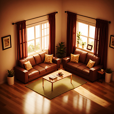 JPG 편집이미지 화분 액자 쿠션 거실 창문 탁자 사람없음 책 소파 갈색 3D 카펫 방 커튼 디지털합성 나무바닥 아이소메트릭 편집3D AI컴퓨터그래픽 AI콘텐츠 컬러 가구 의자 바닥 파일형식