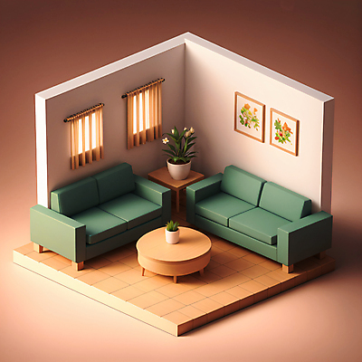 JPG 편집이미지 화분 액자 거실 창문 탁자 사람없음 소파 3D 방 커튼 디지털합성 아이소메트릭 편집3D AI컴퓨터그래픽 AI콘텐츠 가구 의자 파일형식