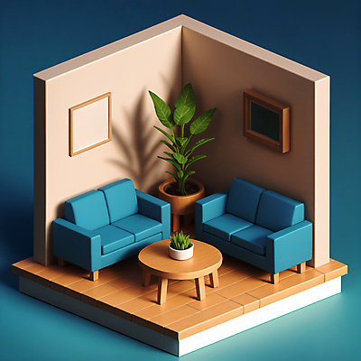 JPG 편집이미지 화분 액자 거실 탁자 그림자 사람없음 소파 3D 방 디지털합성 아이소메트릭 편집3D AI컴퓨터그래픽 AI콘텐츠 가구 의자 파일형식
