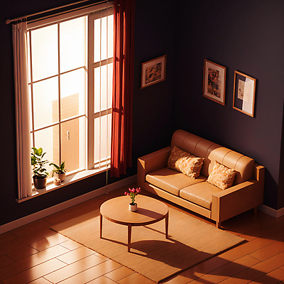 JPG 편집이미지 꽃 화분 액자 쿠션 거실 창문 탁자 그림자 사람없음 소파 갈색 3D 꽃병 카펫 방 커튼 디지털합성 나무바닥 아이소메트릭 편집3D AI컴퓨터그래픽 AI콘텐츠 식물 컬러 가구 의자 바닥 파일형식