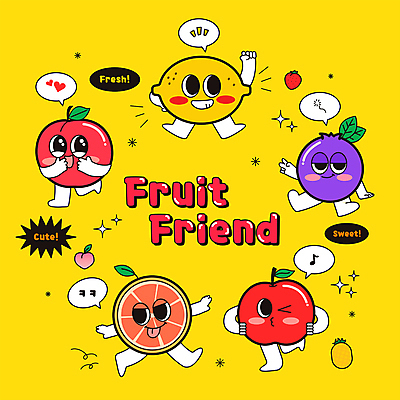 말풍선 일러스트 딸기 윙크 웃음 앉기 사람없음 반짝임 달리기 노란색 손들기 파이팅 주먹 사과 레몬 자몽 파인애플 브이 블루베리 복숭아 과일캐릭터 메롱 자두 월간캐릭터 일러캐릭터 AI파일 캐릭터 컬러 과일 모션 표정 손짓 열대과일 파일형식 벡터