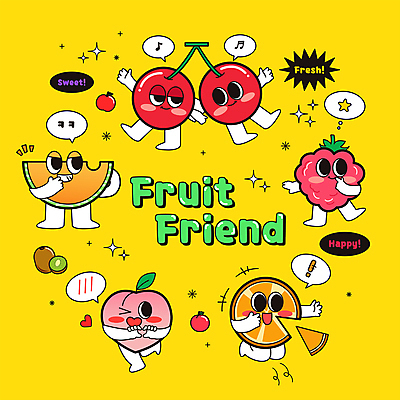 조각 말풍선 오렌지 일러스트 키위 웃음 사람없음 반짝임 노란색 팔짱 점프 하트 짝꿍 체리 사과 무릎꿇기 멜론 산딸기 복숭아 과일캐릭터 자두 손하트 월간캐릭터 일러캐릭터 AI파일 모양 캐릭터 컬러 과일 모션 표정 손짓 친구 파일형식 벡터
