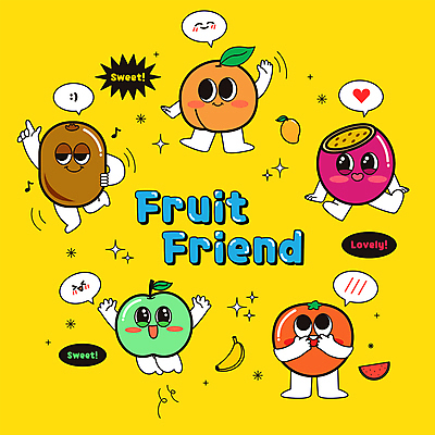 말풍선 일러스트 수박 바나나 키위 앉기 사람없음 반짝임 노란색 손들기 점프 만세 춤 사과 수줍음 즐거움 청사과 과일캐릭터 망고 홍시 살구 패션후르츠 월간캐릭터 일러캐릭터 AI파일 캐릭터 감정 컬러 과일 모션 문화예술 감 열대과일 파일형식 벡터