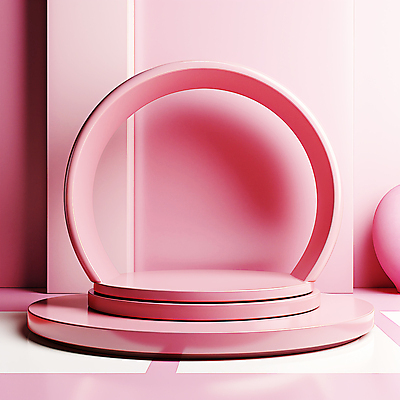 JPG 편집이미지 분홍색 사람없음 전시 원형 입체 디지털합성 단상 시상대 포디움 편집소스 편집실사 AI컴퓨터그래픽 AI콘텐츠 도형 컬러 무대 CG 파일형식
