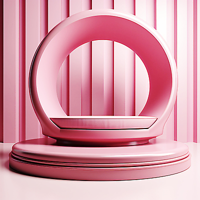 JPG 편집이미지 분홍색 사람없음 전시 원형 입체 디지털합성 단상 시상대 포디움 편집소스 편집실사 AI컴퓨터그래픽 AI콘텐츠 도형 컬러 무대 CG 파일형식