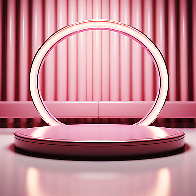 JPG 편집이미지 분홍색 사람없음 전시 원형 입체 디지털합성 단상 시상대 포디움 편집소스 편집실사 AI컴퓨터그래픽 AI콘텐츠 도형 컬러 무대 CG 파일형식