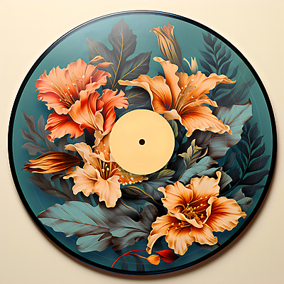 JPG 편집이미지 꽃 잎 사람없음 주황색 원형 청록색 CD자켓 보테니컬아트 편집실사 AI포토 AI콘텐츠 도형 식물 컬러 CD CG 파일형식
