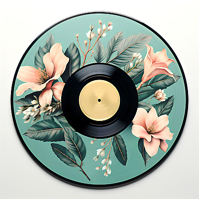 JPG 편집이미지 꽃 분홍색 잎 사람없음 원형 CD자켓 민트색 보테니컬아트 편집실사 AI포토 AI콘텐츠 도형 식물 컬러 CD CG 파일형식