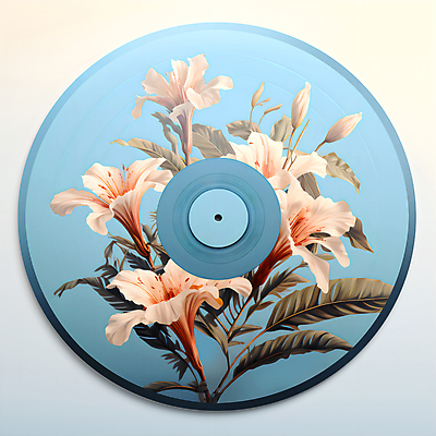 JPG 편집이미지 꽃 하늘색 잎 사람없음 흰색 원형 꽃봉오리 CD자켓 보테니컬아트 편집실사 AI포토 AI콘텐츠 도형 식물 컬러 파란색 CD CG 파일형식