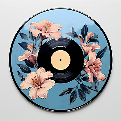 JPG 편집이미지 꽃 분홍색 잎 사람없음 파란색 원형 CD자켓 보테니컬아트 편집실사 AI포토 AI콘텐츠 도형 식물 컬러 CD CG 파일형식