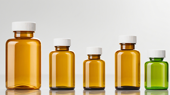 JPG 편집이미지 사람없음 초록색 약 갈색 여러개 약병 일렬 빈병 목업 편집실사 AI포토 AI콘텐츠 컬러 다수 의학 병_용기 CG 병_담는 파일형식