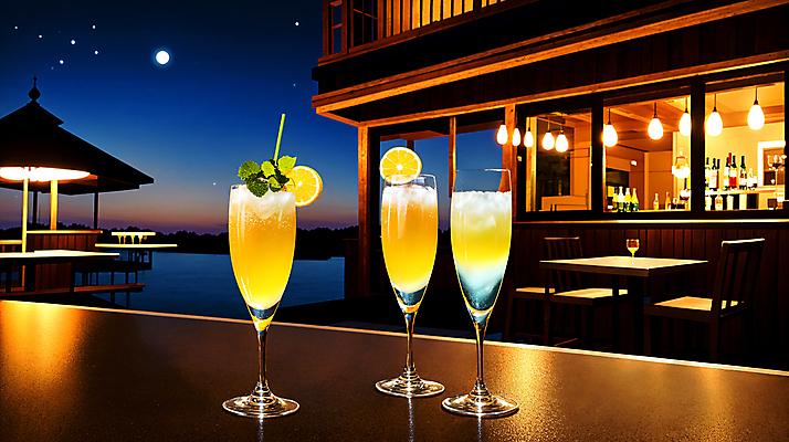 JPG 편집이미지 바다 와인잔 탁자 밤하늘 풍경 사람없음 상점 칵테일 야간 스파클링와인 편집실사 AI포토 AI콘텐츠 자연요소 가구 술잔 하늘 주류 CG 탄산 파일형식