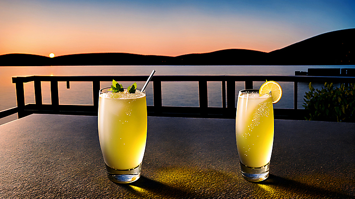 JPG 편집이미지 바다 와인잔 탁자 하늘 산 풍경 사람없음 일몰 칵테일 스파클링와인 편집실사 AI포토 AI콘텐츠 가구 술잔 주류 노을 CG 탄산 파일형식