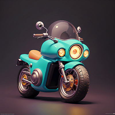 JPG 편집이미지 한대 사람없음 3D 귀여움 바이크 검은색 오토바이 민트색 로우폴리 편집3D AI컴퓨터그래픽 AI콘텐츠 1 육상교통 컬러 컨셉 디지털합성 파일형식